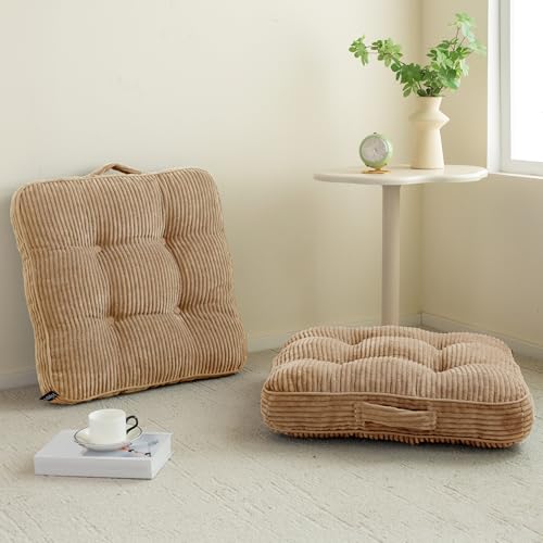 HIGOGOGO Floor Pillow Cushion for Adults, Meditation Cushion Pillow, Large Square Floor Sitting, Tufted Corduroy Cover, for Tatami Living Room or Yoga, 22x22 Inch, 2Pack, Coffee - color: Square Coffee, size: 4" Thick(Pack of 2)