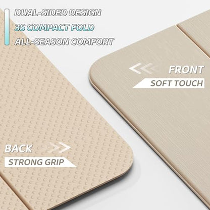 ILILI Foldable Yoga Mat 71 * 24 * 0.3 Inch | Lightweight TPE Non Slip Exercise Mat, Waterproof Portable Fitness Mat for Home Gym, Pilates, Stretching & Daily Workouts - color: Beige