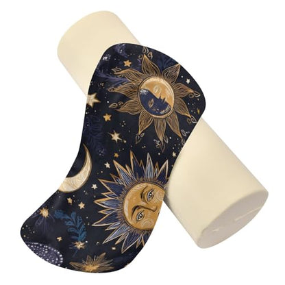 Purple Boho Sun Moon Neck Roll Pillow Bolster Round Health Memory Foam Long Cervical Cylinder Pillows with Removable Washable Cover for Body Bed Legs Back Yoga - color: Purple Boho Sun Moon
