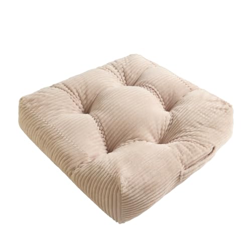 Square Floor Pillow, 6-Inch Thick Floor Cushion with PP Cotton Filling, Soft Corduroy Supportive Floor Seating for Living Room, Office, 22 x 22 Inches (Beige, 1 Pack) - color: Beige, size: 1 Pack