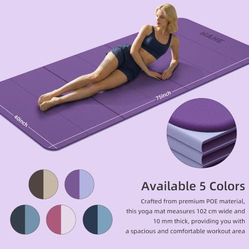 HAHE Extra Wide Folding Exercise Mat 75"x40"x0.4" TPE Fitness Mat - color: Deep Purple & Light Purple