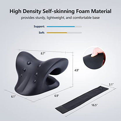 Cozyhealth Neck Stretcher for Neck Pain Relief, Heated Cervical Traction Device Pillow with Graphene Heating Pad, Neck and Shoulder Relaxer for TMJ Pain Relief and Cervical Spine Alignment (Black) - color: Black
