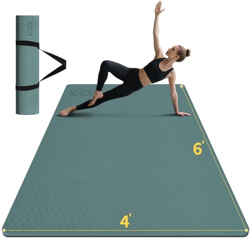 8mm & 10mm Thick Large Yoga Mat (6'x 4') - Extra Long and Wide Workout Mat for Men and Women, Non-Slip POE Fitness Mat, Eco-Friendly Exercise Mat for Home Workouts, Ideal for Yoga and Pilates - color: Deep green+Gray, size: 6mm