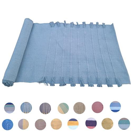 Jaipur art & Rugs Organic Cotton Yoga Mat - Eco-Friendly Hand-Woven Rug - Non Slip & Thick (24”x72”x5mm) for Everyday Fitness at Home - Comfortable Extra-Long - color: Sky Blue
