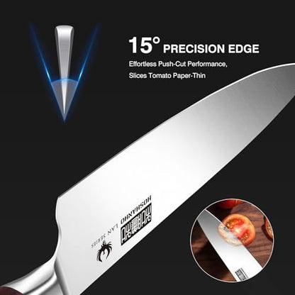 HOSHANHO 3PCS Kitchen Knife Set, Ultra Sharp Chef/Santoku/Paring Knives | Professional Japanese High Carbon Steel Cooking Knife Set with Ergonomic Wood Handle, Ideal Gift for Family and Restaurant - size: 3 Pieces Knife Set
