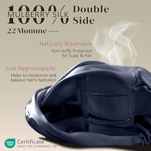 ZIMASILK 22 Momme 100% Mulberry Silk Bonnet for Sleeping Women, Navy - color: Navy
