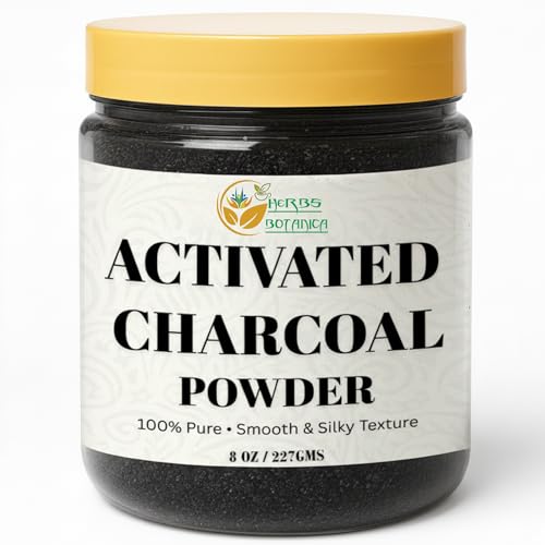 Herbs Botanica Activated Charcoal Powder, Food Grade Natural Detoxifier for Digestive Health, Teeth Whitening, Detoxification & Bug Bite Relief, 8 oz / 227 gm