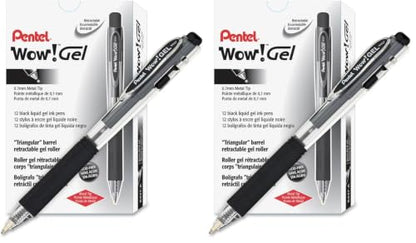 Pentel WOW! Gel Retractable Gel Pen 0.7mm Medium Line Black Ink, Box of 12 (K437-A) (Pack of 2) - color: Black, size: 12 Count (Pack of 2)