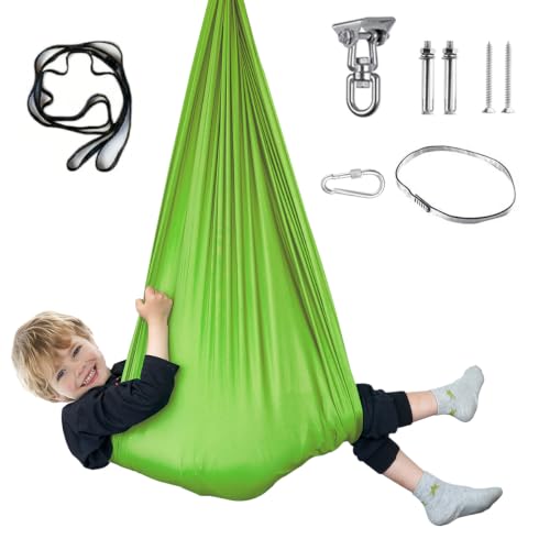 Aokitec Sensory Swing for Kids & Adult, Indoor Outdoor Cuddle Hammock Chair | Therapy swing for Special Needs, Autism, ADHD, Adjustable, Soft Nylon 59''x67'', 360 Swivel Hanger, All Hardware Included - color: Fruit Green