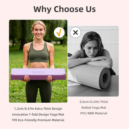 HAHE 7-Fold Design Extra Thick Yoga Mat 72"L x 24"W x 0.47", TPE - color: Deep Pink & Light Pink