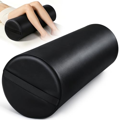 Full Round Bolster Pillow, 26" x 9" PU Leather Massage Table Bolster | Massage Pillow with Strap Handle for Knee Back Ankles Pain Relief, Comfortable Leg Bolsters Cylinder Pillow for Home/SPA/Yoga - color: 9“ Full Round - Black