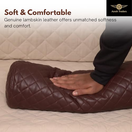 Neck Roll Pillow Cushion Cover, 24x6 Inch Full Moon Round Bolster Pillow Case, Cylinder Soft Lambskin Leather Pillowcase for Head, Spine & Neck Support During Sleep - Quilted Dark Brown Pack of 1 - color: Quilted Dark Brown Pack of 1