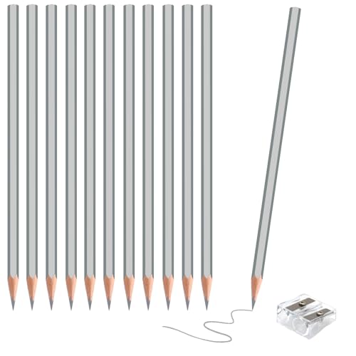 12 Pack Silver Colored Pencils for Kids, Pre-sharpened Art Pencils Back to School Supplies Set, Drawing Sketching Pencils for Students, Teachers, Classroom - color: silver