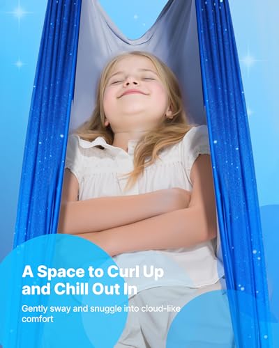VEVOR Sensory Swing, Double-Layer Fabric Sensorys Hammock, Indoor & Outdoor Sensory Swing with 360° Swivel Hanger, O-Sling, Holds up to 300lbs, Adjustable Aerial Yoga, Hanging Swings for Kids - color: Mixed Blue, size: 55*59in