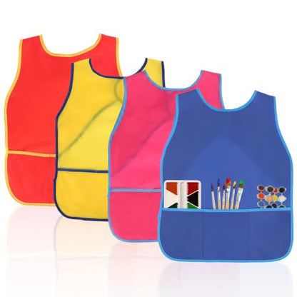 Kids Art Smock Sleeveless Waterproof Painting Apron Children Artist Smock 3 Pockets for Kids Age 2-8 Painting Crafts - color: Yellow, Rose Red, Red, Dark Blue, size: 4 Pcs