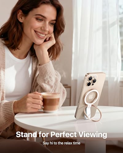 andobil [2026 Unrivaled Stability] Magnetic Phone Grip Holder for MagSafe | Stronger 2-Sided Magnetic Phone Ring Kickstand w/ Silicone Loop MagSafe Accessories for iPhone 17 Pro Max Air 16/15/14/13/12 - color: Rose Gold