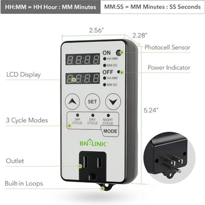 BN-LINK Timer Outlet Short Period Repeat Cycle Intermittent Digital Timer, Interval Timer - Day, Night, or 24 Hour Operation, Programmable Plug-in Timer for Appliances Electrical Outlets 15A/1875W