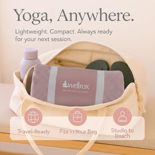 Wellrox Microfiber Yoga Mat Towel with Grip – Ultra Absorbent, Super Soft, and Quick Dry Hot Yoga Towel Non Slip for Pilates, Bikram, and Fitness Workouts (74” x 26”, Rose) - color: Rose