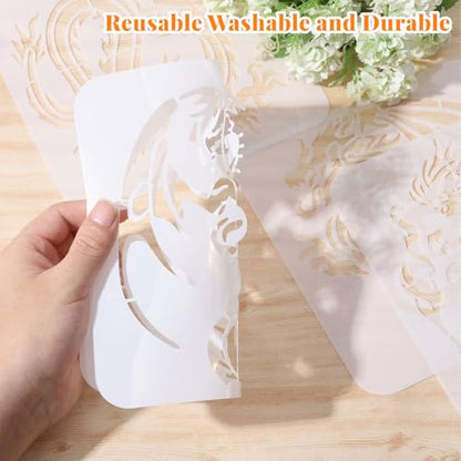 ORIGACH 4 Pcs Western & Chinese Dragon Stencils - 7.8x7.8 inch | Reusable Western & Chinese Dragon Large Stencils for Drawing, Painting on Wood, Canvas, Wall - style: Dragon