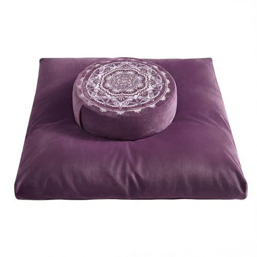 Ultimate Meditation Cushion Set – 2-in-1 Zafu & Zabuton, Buckwheat & Memory Foam, Velvet Cover for Yoga & Mindfulness (Purple) - color: Purple