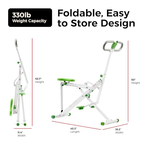 Sunny Health & Fitness Smart Row-N-Ride Glute & Leg Trainer, Foldable Squat Assist Rower with Exclusive SunnyFit App Connection - color: Green