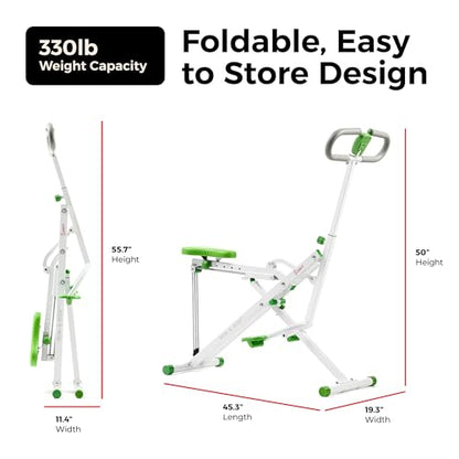 Sunny Health & Fitness Smart Row-N-Ride Glute & Leg Trainer, Foldable Squat Assist Rower with Exclusive SunnyFit App Connection - color: Green