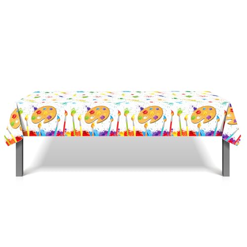 1Pc Watercolor Painting Party Plastic Tablecloth 54 x 87 Inch Long Table Cover, Artistic Painting Party Tablecover for Art Draw Theme Kids Baby Shower Birthday Dinner Picnic Kitchen Event - color: Watercolor Painting
