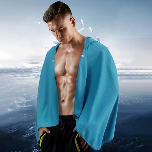 XGOPTS Cooling Hoodie Beach Towel Cloak Instant Cooling Swim Towels Cape | Unisex Outdoor UPF 50+ Sun Protection Hooded Cool Towel Soft Breathable Head Ice Towels for Hot Weather Work Out Sport - color: Blue