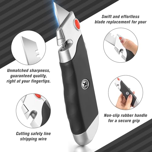 DIYSELF 10 Pack Utility Knives, Quick-Release Box Cutters with Rubber Grip | Heavy Duty Box Cutter Retractable, 5 Extra Blades, Razor Knife for Cardboard, Cartons, Packages, Warehouse, Office and DIYers - style: 10 Pack