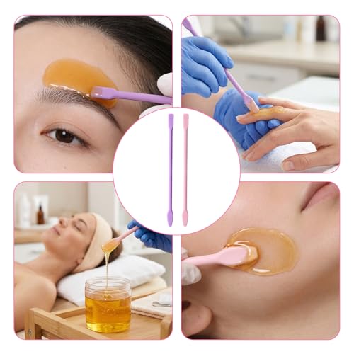 6 PCS Non-Stick Wax Spatulas Set, Silicone Wax Applicator Different Sizes Scrapers Reusable Silicone Stirring Stick For Home Salon Body Use (Pink&Pruple)