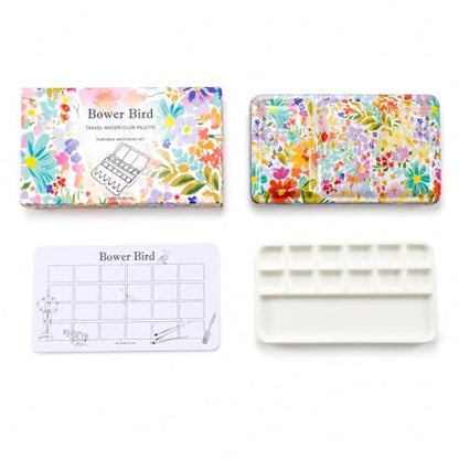 Bower Bird Travel Watercolor Palette,Portable Ceramic Palette,Empty Paint Palette,Small Travel Metal Paint Boxwith Porcelain Palette - color: 12well