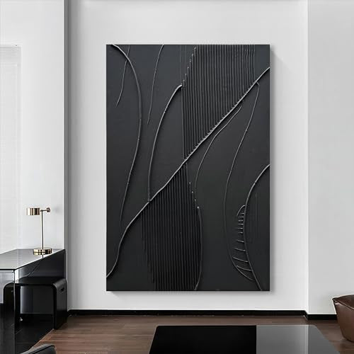 NANKAI Art Hand-Painted Modern Minimalist Abstract Art Black Texture Oil Painting Large Home Wall Art Deco Oil Painting 45x30 inches - color: Nkhb179
