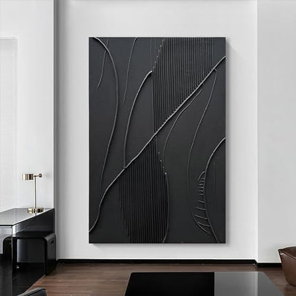 NANKAI Art Hand-Painted Modern Minimalist Abstract Art Black Texture Oil Painting Large Home Wall Art Deco Oil Painting 45x30 inches - color: Nkhb179