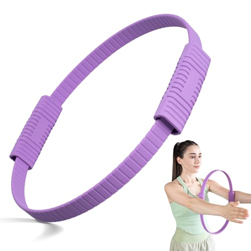 Pilates Kit, 13.5" Pilates Ring with Mini Ball & Resistance Bands | Home Pilates Equipmen Set, Magic Circle Ring with Anti-Slip Handles for Beginners, Workout Guide Included - color: Purple