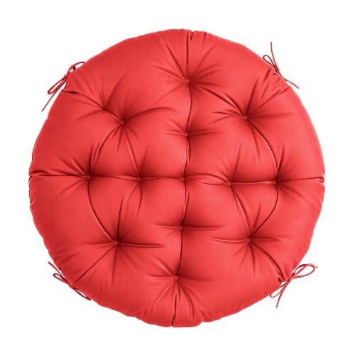 47" Round Tufted Floor Cushion, Thick Meditation Papasan with Ties - color: Red