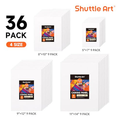 Shuttle Art 36 Pack Canvas for Painting, Multi-Size 5x7/8x10/9x12/11x14 Inch, Primed, 100% Cotton Blank Canvas Boards, Ideal Art Supplies for Kids Adults Acrylic Oil Painting - size: 36 Pack - 9 of Each 5x7, 8x10, 9x12, 11x14 inch