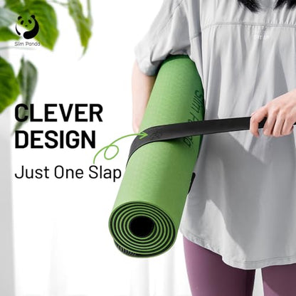 Slim Panda Yoga Mat Strap Slap Band, One Snap Keeps Mats Tightly Rolled, Heavy-Duty Clasp Fits Most Size Mats(24" L X 2" W) - color: Black