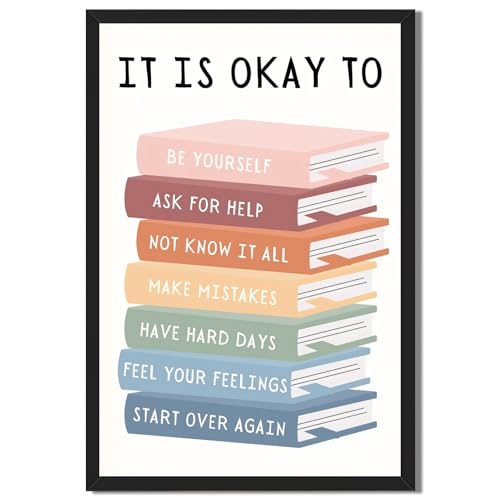 Balsuka It Is Okay To Poster Mental Health Inspirational Quotes Wall Art Motivational Positive Affirmations Canvas Print Encourage Educational Wall Decor for Office Classroom 8x10inch Black Frame - color: style-1 Black Frame, size: 8"L x 10"W