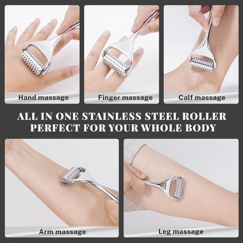 Acupuncture Massage Roller with Acupressure Spikes Roller Massager | Stainless Steel Massage Tool Face Roller, Back Leg Finger Foot Roller, Spiky Massage Roller for Muscle Rolling Massage