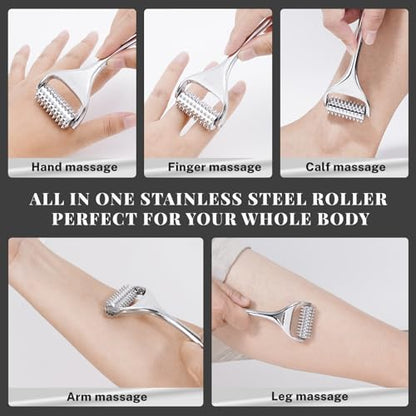Acupuncture Massage Roller with Acupressure Spikes Roller Massager | Stainless Steel Massage Tool Face Roller, Back Leg Finger Foot Roller, Spiky Massage Roller for Muscle Rolling Massage