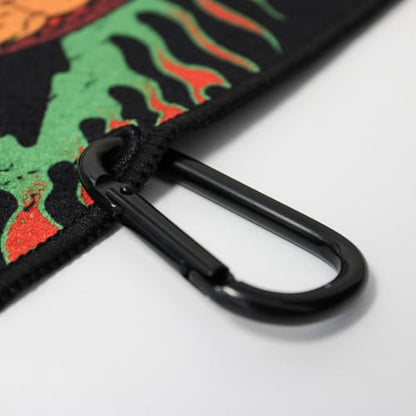 RokFit Gym & Golf Towel – Multi-Use, Quick-Dry, Durable Utility Towel with Bold Graphic and Carabiner Clip (Face The Fury) - color: Face the Fury