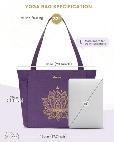 Gonex Yoga Mat Bag with Zipper Mat Carrier Canvas Gym Tote - color: Purple, size: Large(17.7×6.1×15.3inch)