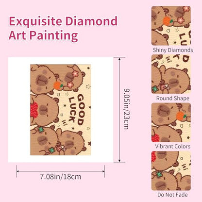 PERFECTSIGHT Cute 5D Diamond Art Kits, Kawaii DIY Painting Art for Adults Teen, 4 Pack Diamond Arts and Crafts Sets, Big Gem Full Drill Diamond Dots for Women (Rectangle Capybara) - style: Rectangle Capybara