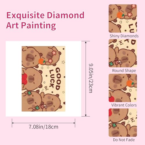 PERFECTSIGHT Cute 5D Diamond Art Kits, Kawaii DIY Painting Art for Adults Teen, 4 Pack Diamond Arts and Crafts Sets, Big Gem Full Drill Diamond Dots for Women (Rectangle Capybara) - style: Rectangle Capybara