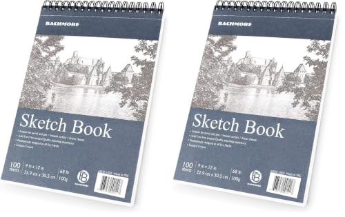 Bachmore Sketchpad 9X12 Inch (68lb/100g), 100 Sheets of TOP Spiral Bound Sketch Book for Artist Pro & Amateurs | Marker Art, Colored Pencil, Charcoal for Sketching (Pack of 2) - color: Navy Blue, size: 9'' X 12'' (Pack of 2)