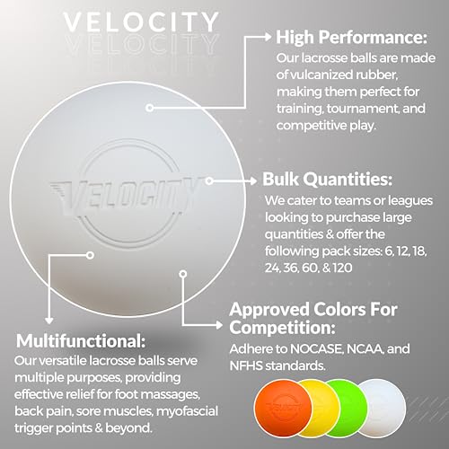 Velocity 라크로스 볼 - 60팩 및 120팩 - 연습용, 공식 NFHS 및 대학 승인 사이즈 - color: 화이트., size: 120 Balls, style: 연습용 공