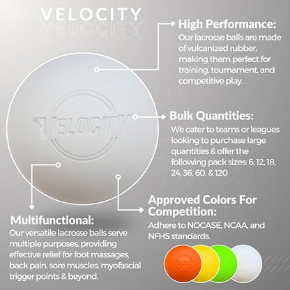 Velocity 라크로스 볼 - 60팩 및 120팩 - 연습용, 공식 NFHS 및 대학 승인 사이즈 - color: 화이트., size: 120 Balls, style: 연습용 공