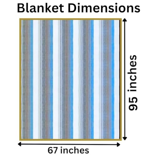 DAVLINA, Alpaca Wool Throw Blanket | Super Soft, Lightweight, Breathable and Hypoallergenic | Non-Itchy or Scratchy (Blue White Varicolored, Striped) - color: Blue White Varicolored