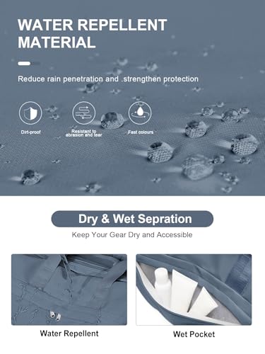 Gym Bag for Women with Shoe Compartment, Sport Travel Duffel Bag for Men - color: Dusty Blue