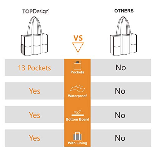 TOPDesign Utility Water Resistant Tote Bag with 13 Pockets, Zipper Closure - color: Blooming Flower, size: Medium